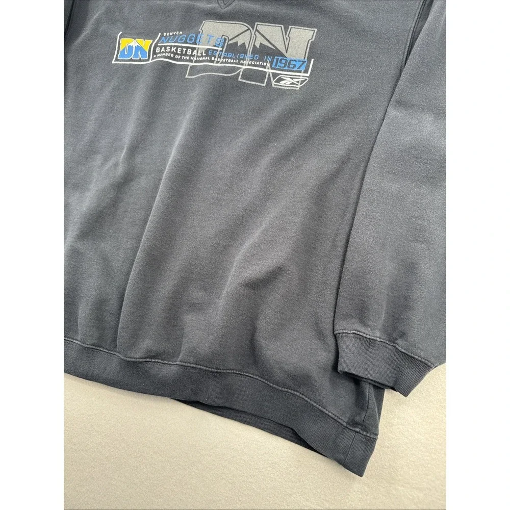 Vintage Reebok Denver Nuggets NBA Crewneck‎ Sweatshirt Blk XL Boxy-Fit Blokecore